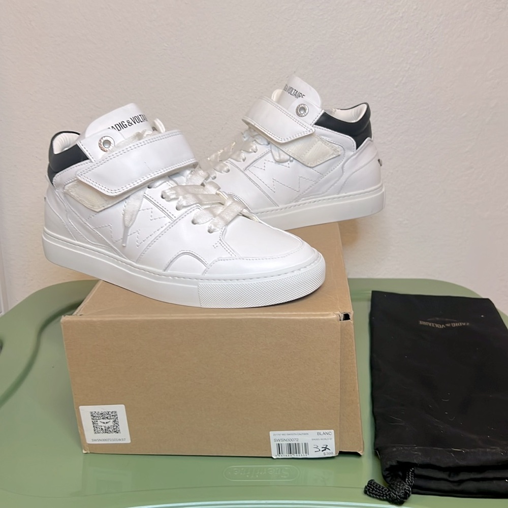 Zadig and Voltaire Flash mid top smooth calfskin sneakers.  New in box size 37 - Picture 8 of 12